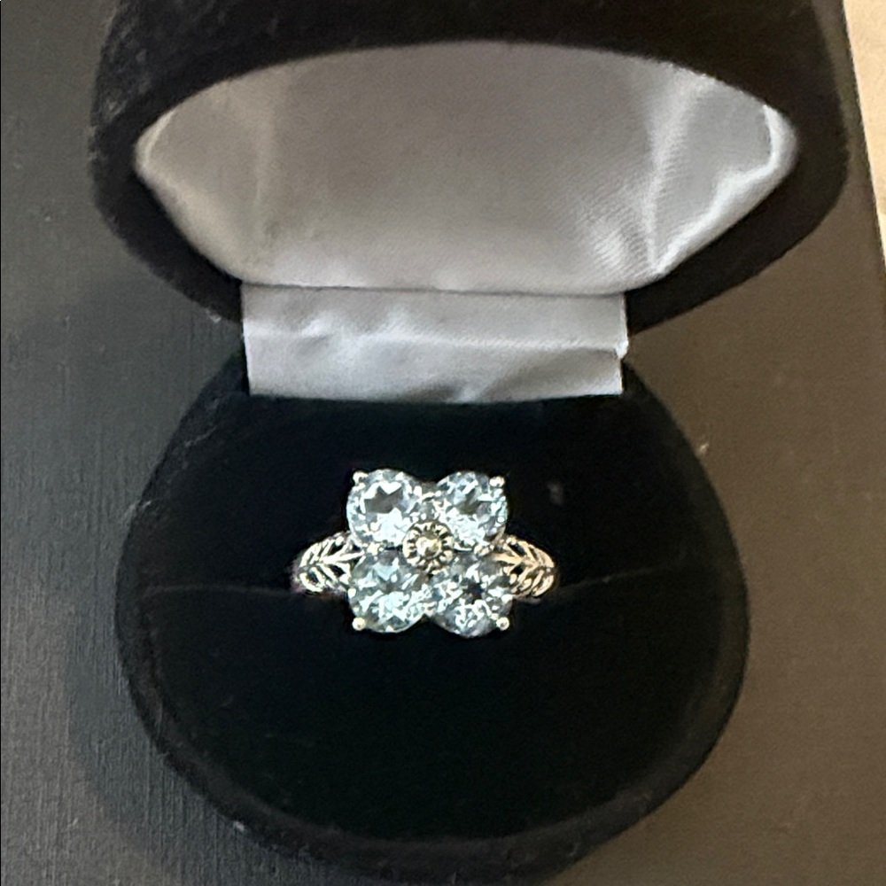 Elegant Sterling Silver and Blue Topaz Floral Ring